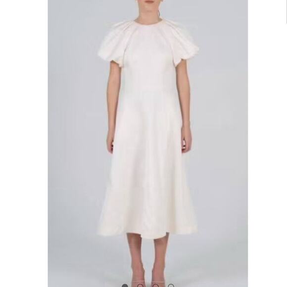 Rebecca Vallance Aimee Open Back Sateen Midi Dress In Ivory Size 2 - Picture 5 of 16